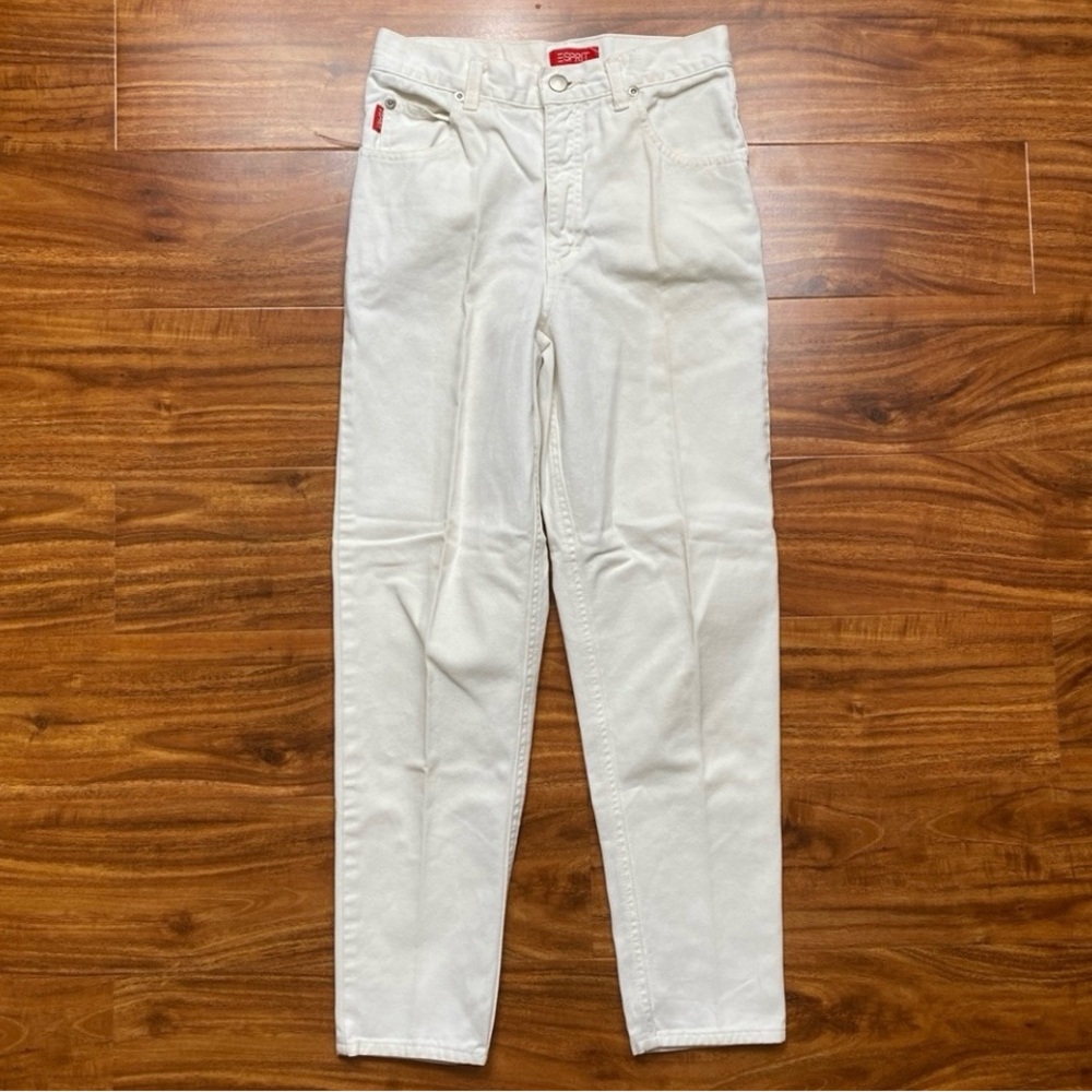 Vintage 90s Esprit Girls Off White Cotton High Waist Skinny Jeans Size 12 Retro